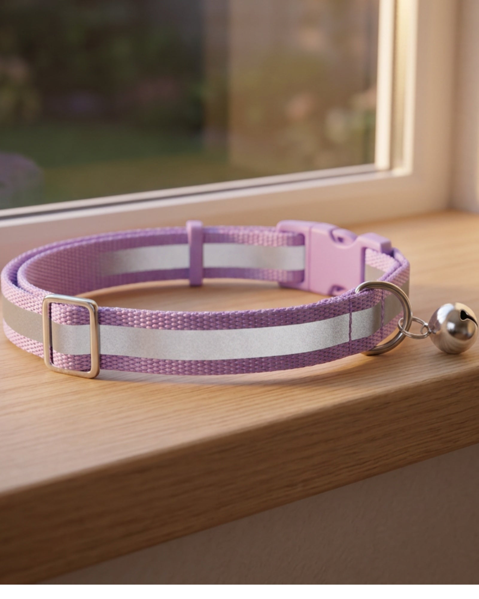 Resd Reflective Breakaway Cat Collar 20-32 cm Lavender with Bell - Lifestyle view