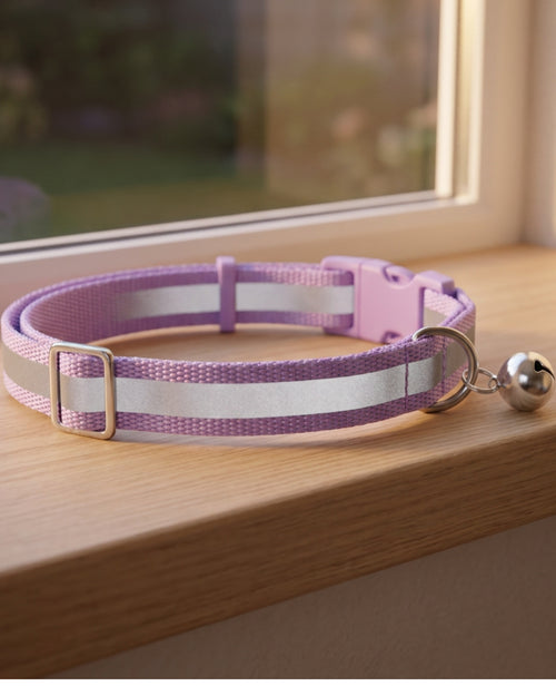 Resd Reflective Breakaway Cat Collar 20-32 cm Lavender with Bell - Lifestyle view