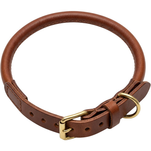 Resd Rolled Leather Pet Collar 32-42 cm Chestnut Brown - Product view
