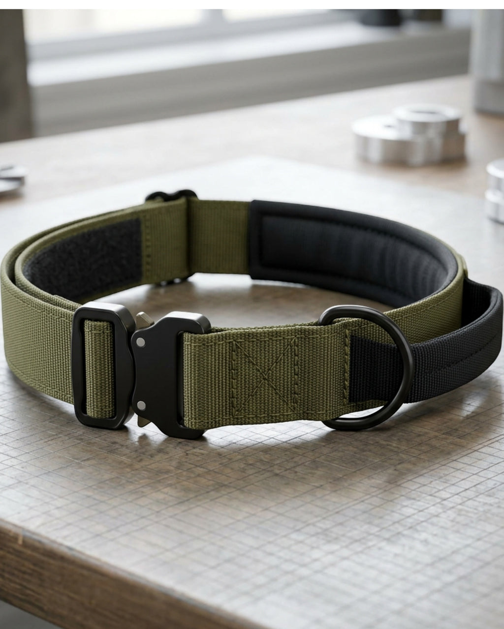 Resd Wide Nylon Control-Handle Pet Collar 45-60 cm Olive Drab - Lifestyle view